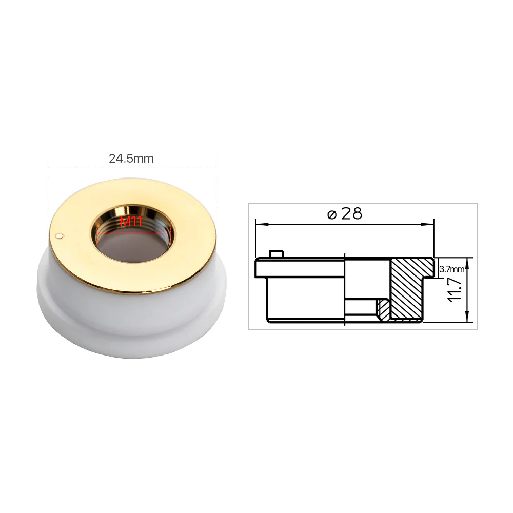 PRECITEC | Ceramic Nozzle Holder D28 H11.7 M11 for Laser Cutting Head